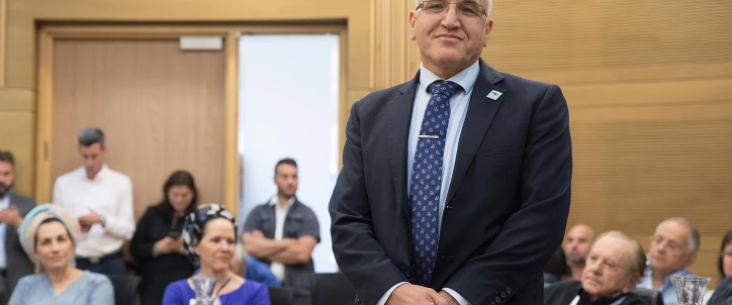 Salman Zarka attends a ceremony at the Knesset honoring the torch lighters of the 71st Independence Day state ceremony at Mount Herzl, May 6, 2019. Photo by Noam Revkin Fenton/Flash90.