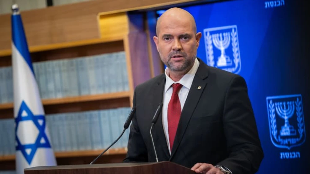 Knesset Speaker Amir Ohana holds a press conference at the parliament in Jerusalem, Sept. 6, 2023. Photo by Yonatan Sindel/Flash90.