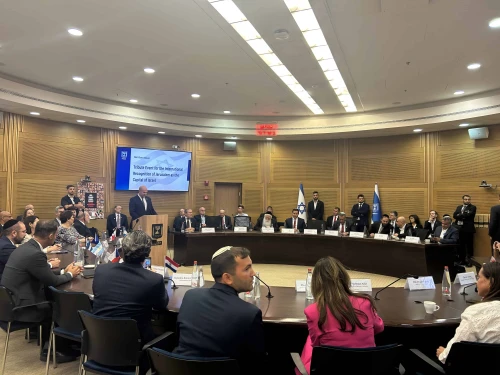 Top Israeli officials and ambassadors from across the world converge on Israel's Knesset for the Jerusalem Embassy Tribute Ceremony in honor of Jerusalem Day, May 28, 2025. Photo by Amelie Botbol.