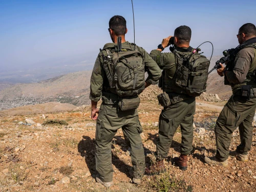 Israeli soldiers on the Syrian side of Mount Hermon, Aug. 12, 2025. Photo by Ayal Margolin/Flash90.