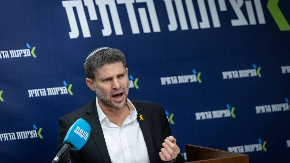 Israeli Finance Minister Bezalel Smotrich leads a meeting of his Religious Zionism Party at the Knesset in Jerusalem, Jan. 27, 2025. Photo by Chaim Goldberg/Flash90.