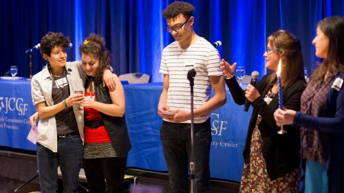 An January 2018 event at the Jewish Community Center of San Francisco, where teens and adults gathered to hear from a dynamic panel of guests on how their identities (Jewish, queer and otherwise) have informed their experience. Credit: Facebook.