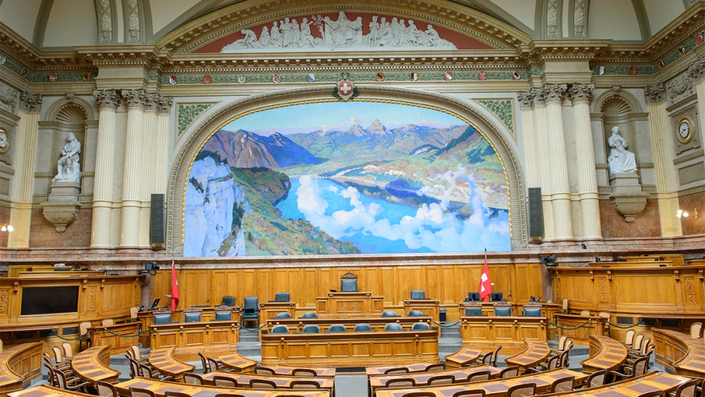 The hall of the lower house of the Swiss Parliament. Photo courtesy of the Federal Council of Switzerland.