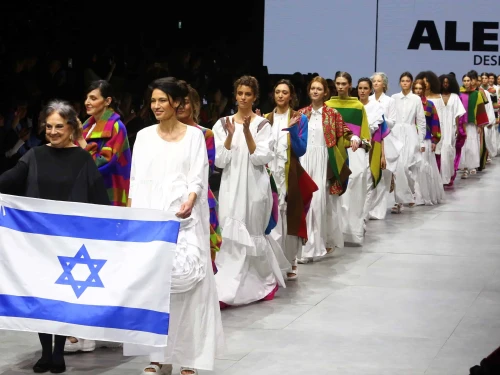 Models display creations designed by Israeli designer Hagar Alembik at the Tel Aviv Fashion Week on March 20, 2023. Photo by Koko/Flash90.