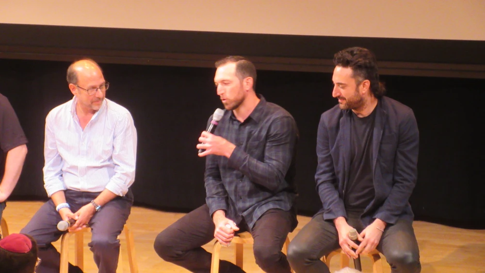 From left: Peter Kurz, President of the Israel Association of Baseball and General Manager of WBC Team Israel, former MLB player and Team Israel star Ike Davis, Team Israel pitcher Shlomo Lipetz. Credit: Howard Blas.