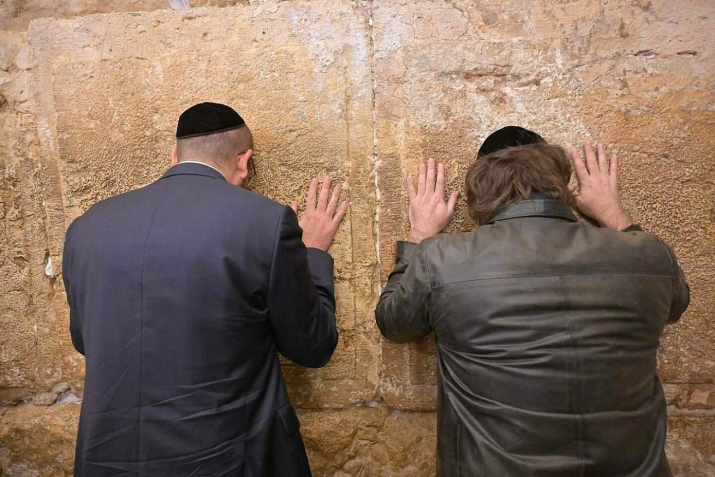 Argentine President Javier Milei and Argentina's Ambassador to Israel Axel Wahnish pray at the Western Wall in Jerusalem, June 10, 2025. Photo courtesy of Argentina's Embassy in Israel.
