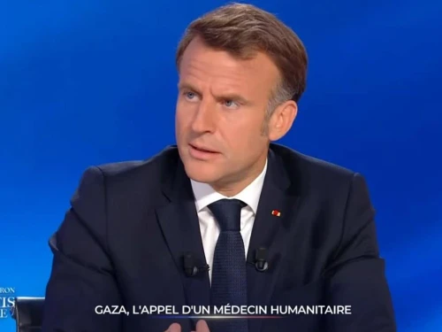 French President Emmanuel Macron interviewed on France television channel TF1, May 13, 2025. Credit: YouTube/TF1 Info.
