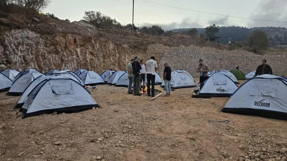 Anti-judicial reform protesters at a tent camp outside Moshe Neve Ativ in northern Israel in August 2023. Source: Twitter.