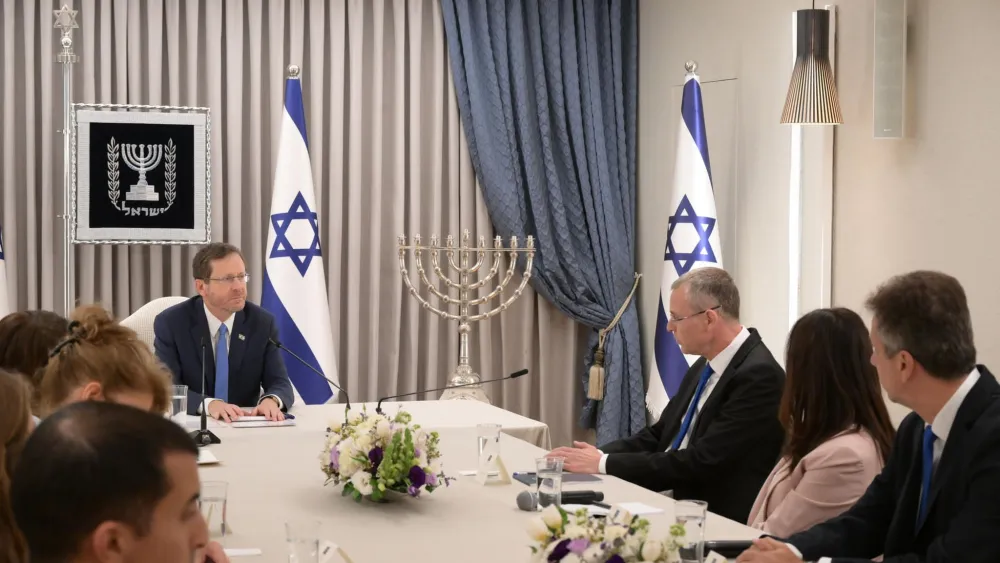 Representatives of Israel's Likud Party meet with President Isaac Herzog in Jerusalem and recommend that opposition leader Benjamin Netanyahu be tasked with forming a government in the aftermath of elections to the 25th Knesset, Nov. 9, 2022. Credit: Amos Ben-Gershom/GPO.