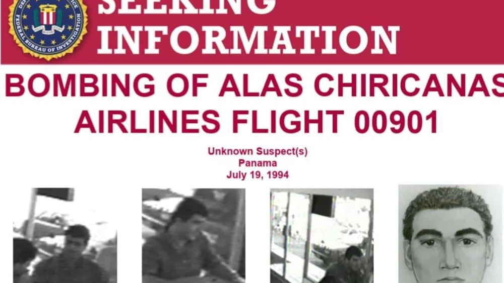 A "Seeking information" bulletin from the FBI on the suspects involved in the bombing of Flight 901 out of Colón, Panama and destined for Panama City on July 19, 1994. Credit: FBI.
