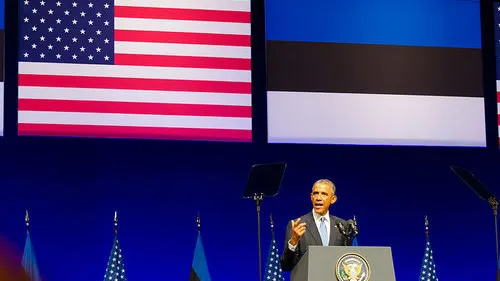 Click photo to download. Caption: President Barack Obama gives a speech in Estonia on Sept. 3, 2014. Credit: Johan Viirok via Wikimedia Commons.