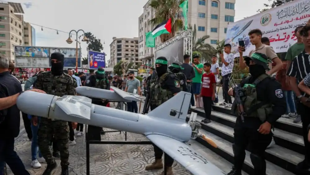 Palestinians visit an exhibition of the Ezzedine al-Qassam Brigades, Hamas's "military" wing, during the Eid al-Adha festival in Gaza City, June 30, 2023. Photo by Atia Mohammed/Flash90.