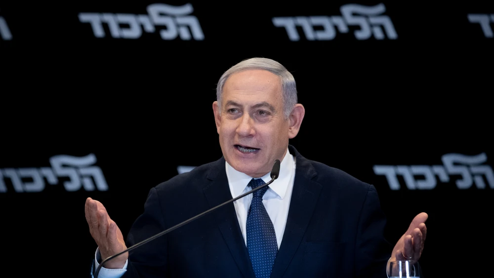 Israeli Prime Minister Benjamin Netanyahu gives a press conference at the Orient Hotel in Jerusalem on Jan. 1, 2020. Photo by Yonatan Sindel/Flash90.