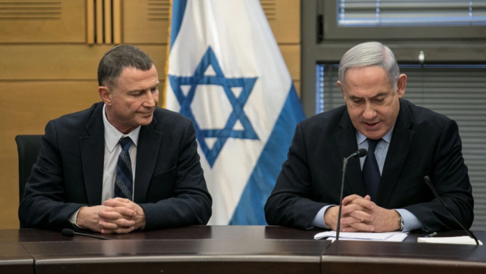 Israeli Prime Minister Benjamin Netanyahu (right) and Knesset Speaker Yuli Edelstein during a Likud Party meeting at the Knesset in Jerusalem on Feb. 9, 2020. Photo by Olivier Fitoussi/Flash90.