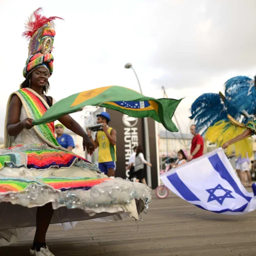 Brazilian samba dancers perform at Tel Aviv port as part of a special festival on Aug. 7, 2016. Photo by Tomer Neuberg/Flash90.