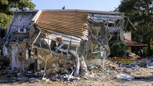Destruction at Kibbutz B'eri in southern Israel. Dec. 19, 2023. Photo by Moshe Shai/Flash90.