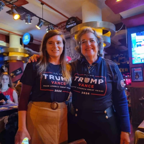 Sarah Koren, right, and fellow Trump supporter attending a Republicans Overseas watch party in Jerusalem, Israel on Nov. 6, 2024. Photo courtesy of Koren