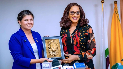 Israeli Deputy Foreign Minister Sharren Haskel with Nigerian Minister of State for Foreign Affairs Bianca Odumegwu-Ojukwu. Credit: Oluwasegun Afolabi, August 12, 2025.