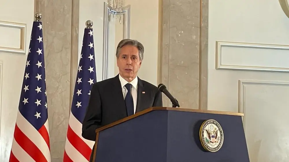 U.S. Secretary of State Antony Blinken gives a press conference in Jerusalem on Jan. 31, 2023. Photo by Alex Traiman.