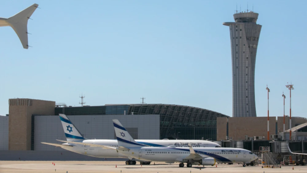 Parked El Al jets near Terminal 3 and the airport tower control at Ben Gurion International Airport, Aug. 08, 2020. Photo by Olivier Fitoussi/Flash90.