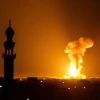 A ball of fire and smoke rises during Israeli airstrikes in Khan Younis, in the Gaza Strip, Aug. 5, 2022. Photo by Abed Rahim Khatib/Flash90.