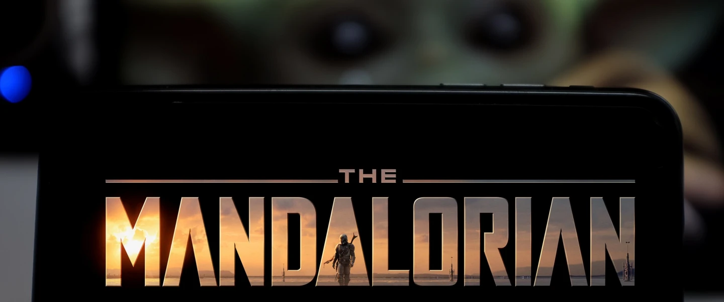 “The Mandalorian” logo smartphone based on a web television series. United States, Jan. 18, 2020. Credit: Daniel Constante/Shutterstock.