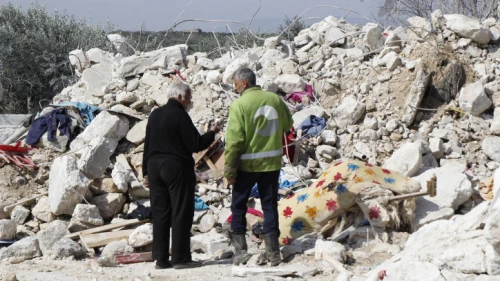 A view shows the rubble of buildings following Russian airstrikes on the outskirts of Maaret Misrin town in Syria's northwestern Idlib province on March 5, 2020. Photo by Ali Syria/Flash90 Photo by Ali Syria/Flash90.