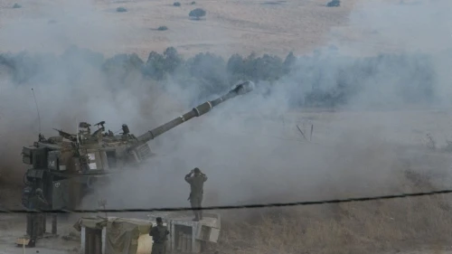 An IDF Artillery Corps cannon fires shells during a drill near the border with Lebanon, Aug. 28, 2023. Photo by Ayal Margolin/Flash90.
