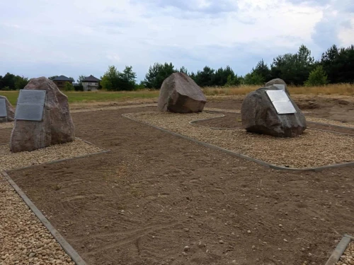 Boulders bearing ahistorical, revisionist text about the 1941 massacre in Jedwabne are on display next to the official commemorative site in eastern Poland on July 7, 2025. Photo by Kamil Mrozowicz.