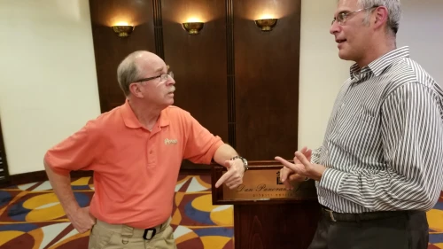 Rev. Dave McGarrah (left) of Idaho and Harold Berman of Israel are the co-hosts of "The Teacher and the Preacher" radio show heard by 100,000 listeners in markets across the U.S. Credit: Micah Davenport.