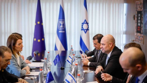 Knesset Speaker Amir Ohana meets with European Parliament President Roberta Metsola in Jerusalem on Feb. 13, 2025. Source: @AmirOhana/X.