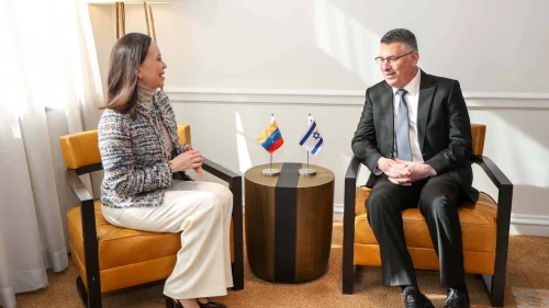 Venezuelan opposition leader María Corina Machado meets with Israeli Foreign Minister Gideon Sa’ar in Washington. D.C. on Feb. 3, 2026 to discuss Venezuela’s political future and ties with Israel. Source: @gidonsaar/X.