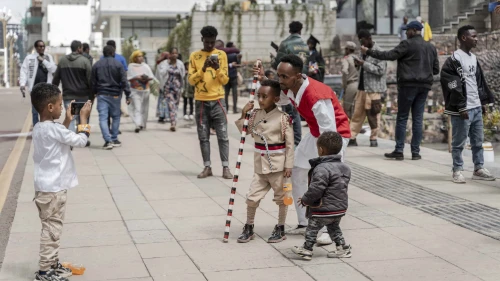 People take photos at a newly-built walkway and bike lane in Addis Ababa, Ethiopia, on July 27, 2024. Photo by Amanuel Sileshi/AFP via Getty Images.