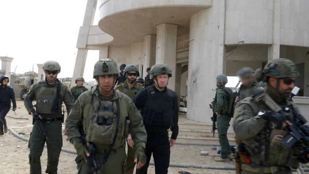 Israeli Defense Minister Yoav Gallant during a visit to Gaza City, March 13, 2024. Credit: Aeriel Hermoni/Defense Ministry.