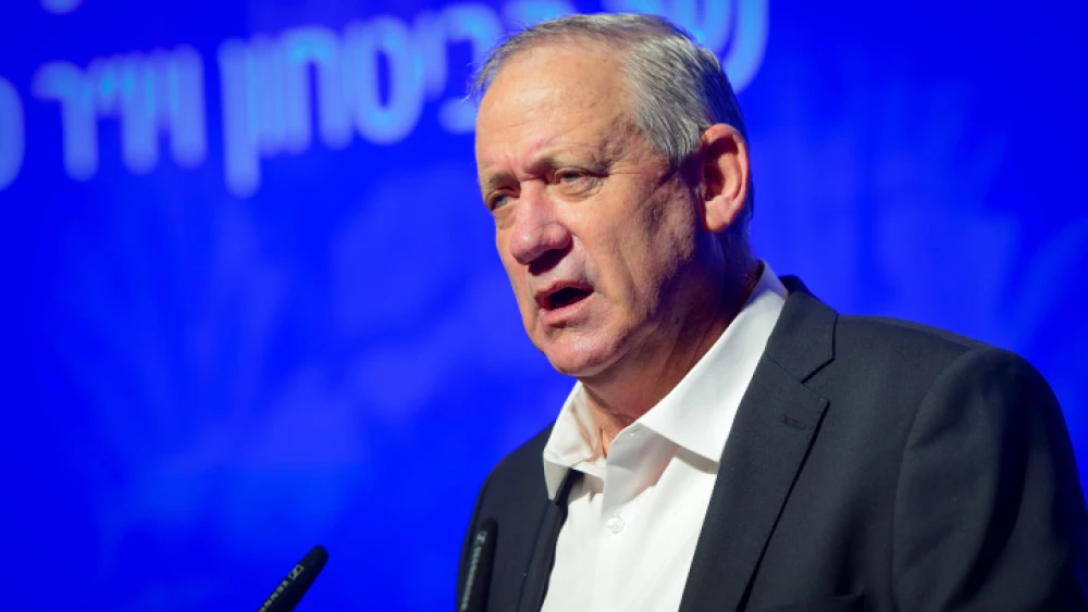 Israeli Defense Minister Benny Gantz speaks at the Haaretz Democracy Conference in Jaffa, on Nov. 9, 2021. Photo by Avshalom Sassoni/Flash90.
