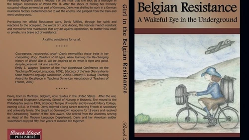 The cover and back of “Girl in the Belgian Resistance,” a Holocaust memoir written by Fernande K. Davis and published by Beach Lloyd Publishers. Credit: Beach Lloyd Publishers.