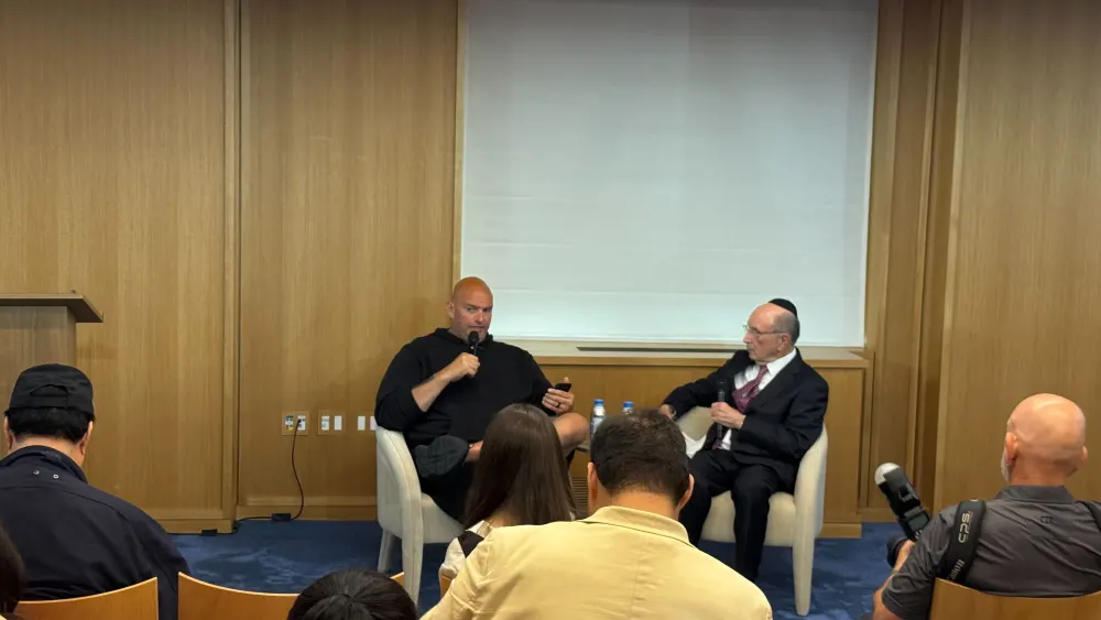 Sen. John Fetterman (D-Pa.) speaks at a conference of the Culture for Peace Institute in Washington on June 10, 2026. Photo by Andrew Bernard.