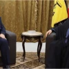 Deputy Hamas leader Saleh al-Arouri (left) and Hezbollah chief Hassan Nasrallah meet in Beirut in 2017. Credit: Hezbollah press office.