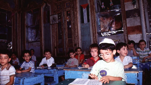 Pupils in the Jewish Maimonides school taken on Feb. 9, 1991 in Damascus, Syria. The photo was taken shortly before the exodus of most of the remaining Syrian Jewish community in 1992. Credit: Diaspora Museum Visual Documentation Archive, Tel Aviv.