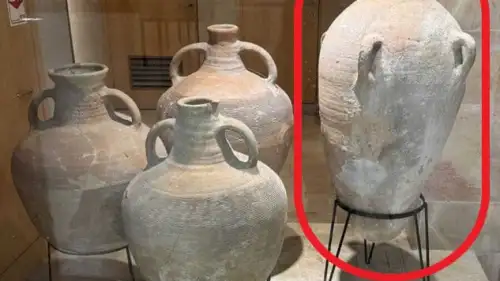 The jug (circled) before being broken. Credit: Hecht Museum.