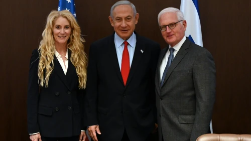 Israeli Prime Minister Benjamin Netanyahu meets with AIPAC President Betsy Korn and CEO Howard Kohr in Jerusalem, Jan. 17, 2023. Credit: Haim Zach/GPO.