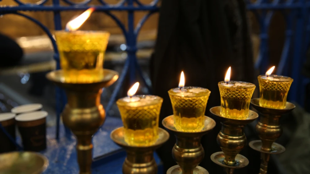 A menorah on the fourth night of the Jewish holiday of Chanukah in Meron, in northern Israel, Dec. 25, 2019. Photo by David Cohen/Flash90.