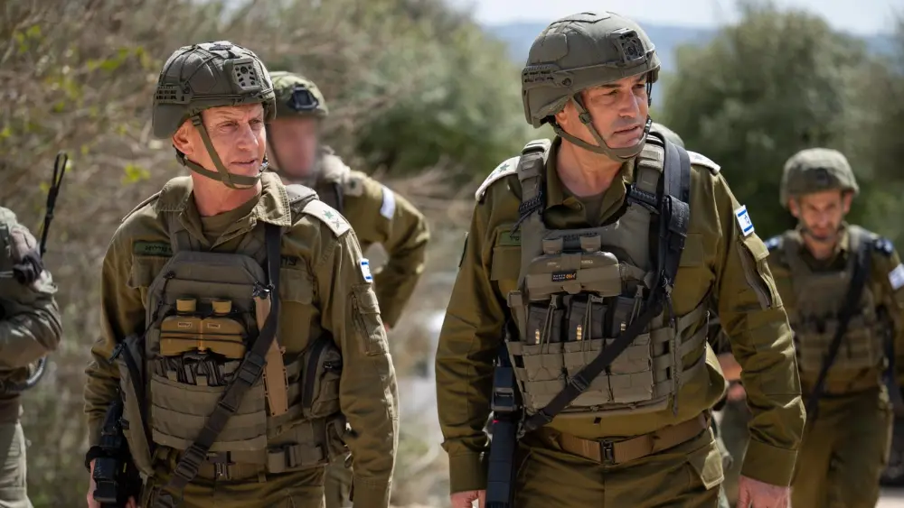 IDF Chief of Staff Lt. Gen. Eyal Zamir (right) and Northern Command chief Maj. Gen. Rafi Milo (left) during a situational assessment at Northern Command, March 16, 2026. Credit: IDF
