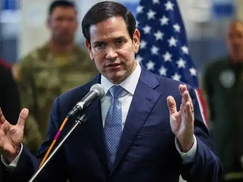 U.S. Secretary of State Marco Rubio holds a press conference at the Civil-Military Coordination Center in Kiryat Gat, Oct. 24, 2025. Photo by Fadel Senna/AP/POOL.