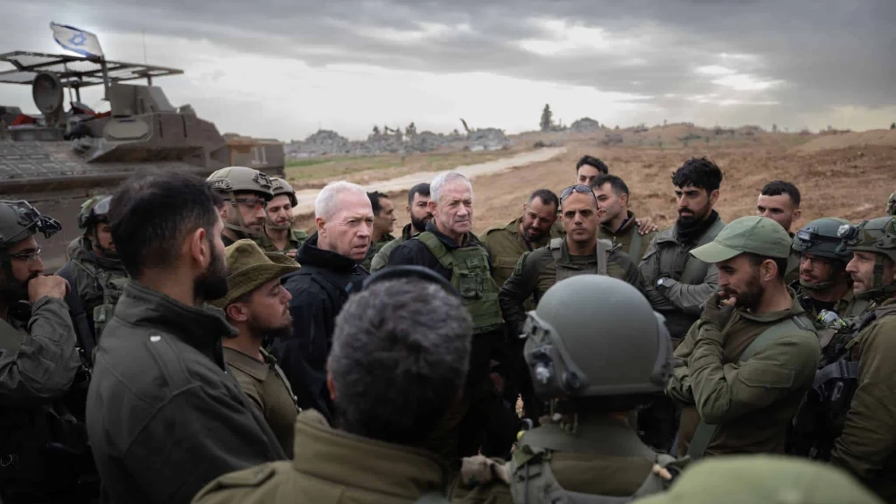 Israeli Defense Minister Yoav Gallant and Minister-without-Portfolio Benny Gantz hold a situation assessment in Beit Hanon in the northern Gaza Strip, Dec. 23, 2023. Photo by Shachar Yurman.