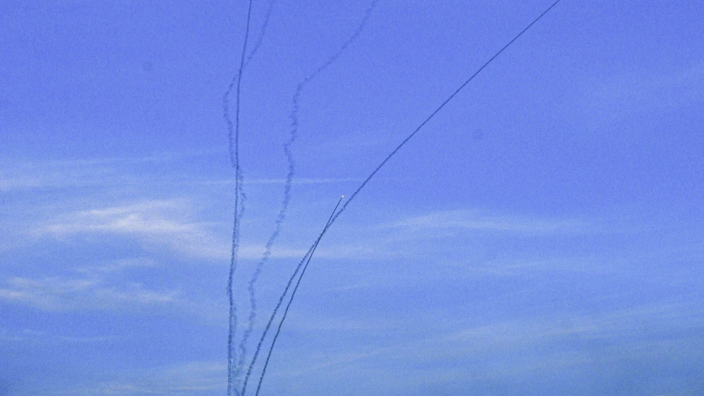 Israeli air defenses intercept rockets launched by Iranian-backed Hezbollah from Lebanon, as seen in northern Israel, April 11, 2026. Photo by Ayal Margolin/Flash90.