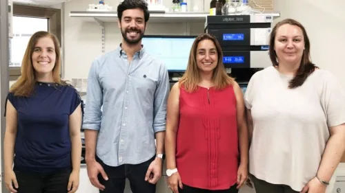 From left: At Tel Aviv University are Professor Helena Florindo; João Conniot; Professor Ronit Satchi-Fainaro; and Anna Scomparin. Photo by Galia Tiram.