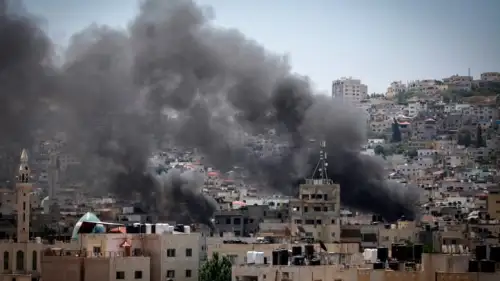 Smoke rises as Israel conducts an aerial and ground offensive in Jenin, Samaria, on July 3, 2023. Photo by Nasser Ishtayeh/Flash90.