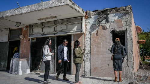 A rocket fired from the Gaza Strip damaged this structure in the southern Israeli city of Netivot, January 16, 2024. Credit: Flash90.