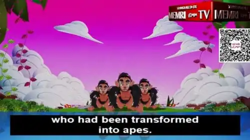 A still image taken from a video posted on a Saudi YouTube channel depicting the Koranic story of Jews being turned into apes for their transgressions. (MEMRI)